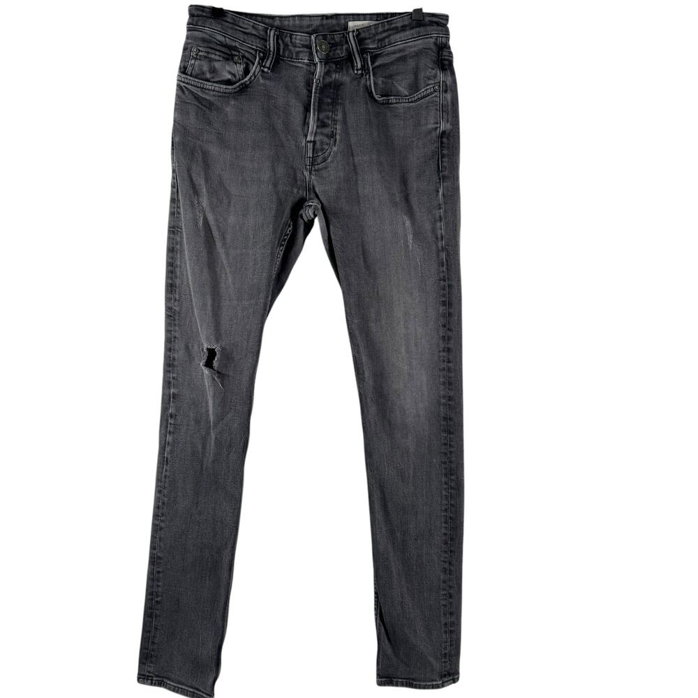All Saints Women's Black Mid Rise Distressed Button Fly Skinny Jeans Size 30